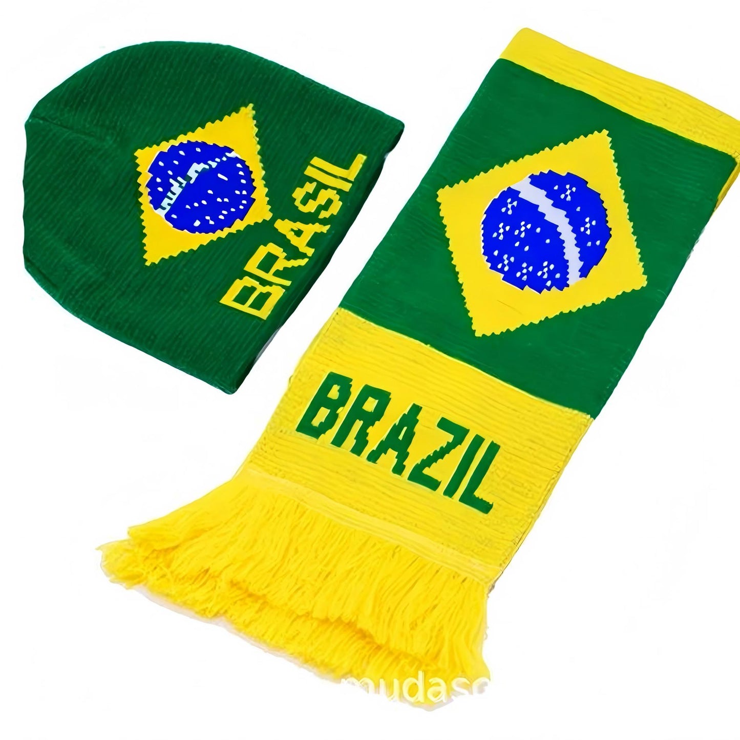 Customizable Football Fans Hat and Scarf Set - National Team Style Knitted Supporters Scarf
